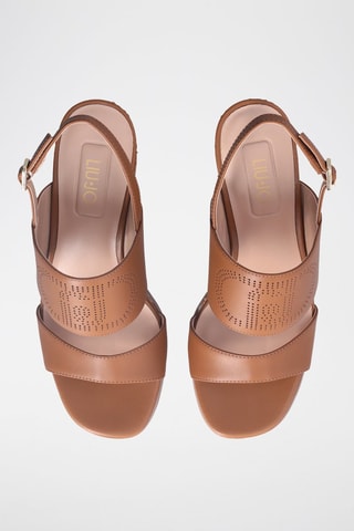 Sandales compensées en cuir Karen - Beige et argenté