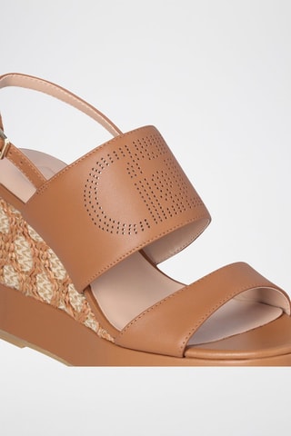 Sandales compensées en cuir Karen - Beige et argenté