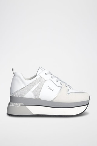 Sneakers plateformes en cuir - Blanc et argenté