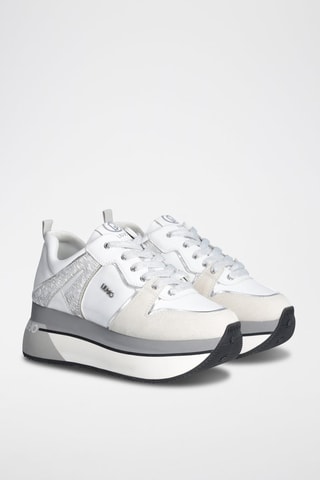 Sneakers plateformes en cuir - Blanc et argenté