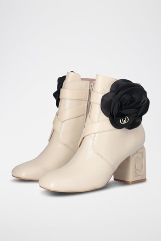 Bottines en cuir de taureau Sara - Blanc, noir et doré