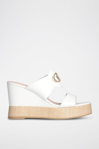 Mules compensées en cuir Karen - Blanc et doré