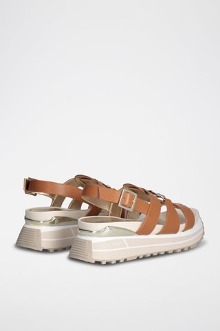 Sandales compensées en cuir Maxi Wonder - Beige et argenté