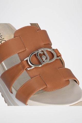 Sandales compensées en cuir Maxi Wonder - Beige et argenté