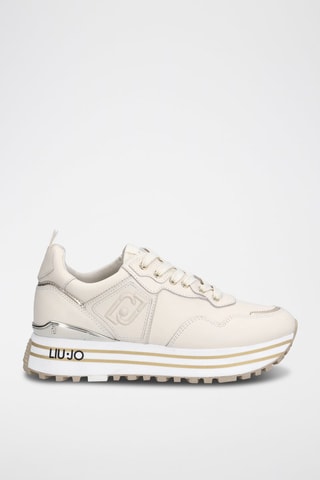 Sneakers plateformes en cuir de taureau Maxi Wonder - Blanc et beige