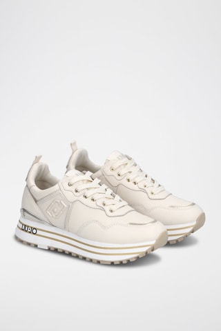 Sneakers plateformes en cuir de taureau Maxi Wonder - Blanc et beige