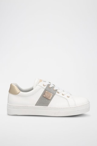 Sneakers en cuir de taureau Alicia - Blanc, doré et gris