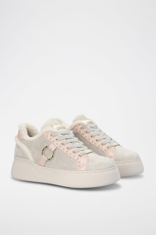 Sneakers plateformes fourrées en cuir - Rose et gris