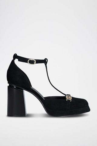 Salomés à talons en cuir de chèvre Nana - Noir