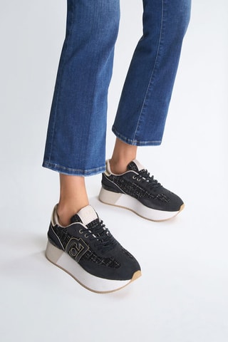 Sneakers plateformes en cuir Dreamy - Blanc, noir et beige