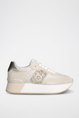 Baskets plateformes en nubuck - Blanc et doré