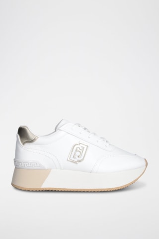 Baskets plateformes en cuir Dreamy - Blanc, beige et doré