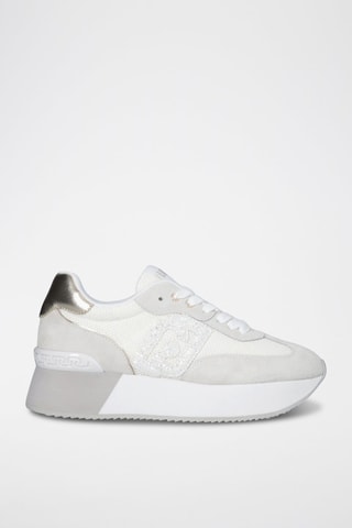 Baskets plateformes en cuir - Blanc, doré et gris