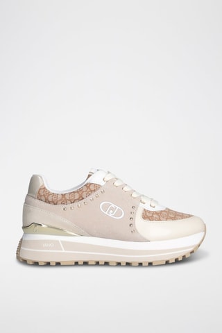 Baskets plateformes en cuir Maxi Wonder - Blanc, marron et doré