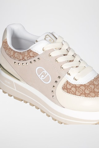 Baskets plateformes en cuir Maxi Wonder - Blanc, marron et doré