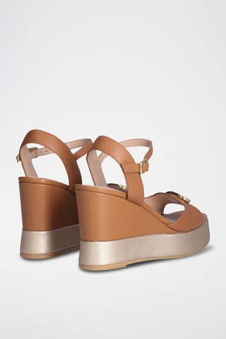 Sandales compensées en cuir - Beige et argenté