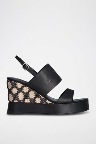 Sandales compensées en cuir Karen - Noir