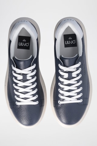 Sneakers en cuir - Blanc, beige et bleu