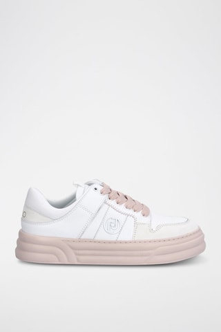 Sneakers plateformes en cuir de taureau Cléo - Blanc et beige