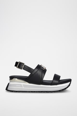 Sandales compensées en cuir  - Noir