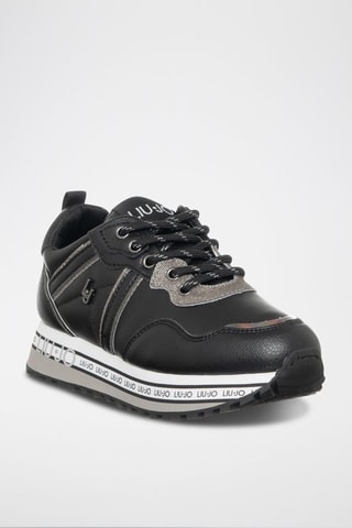 Sneakers plateformes en cuir de taureau Wonder - Noir et argenté