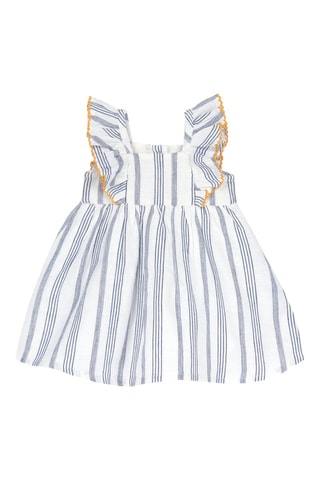 Linnen Jurk - Wit en Donkerblauw