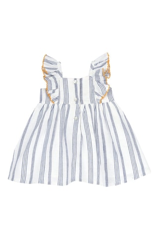 Linnen Jurk - Wit en Donkerblauw