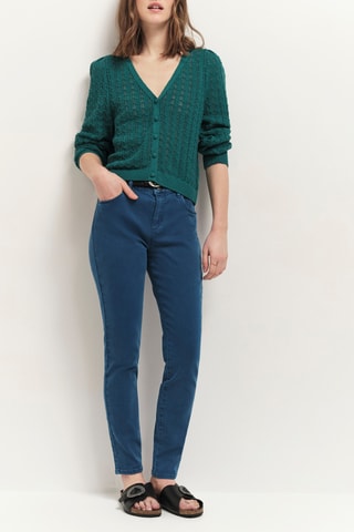 Cardigan double face in lino - Verde - One Step