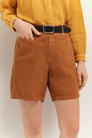 Shorts straight in lino a vita alta - Cammello - One Step