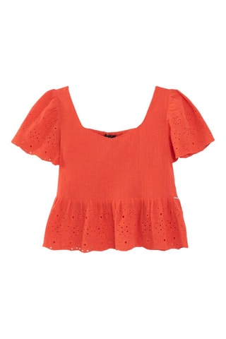 Blusa in lino e sangallo - Arancione - IKKS