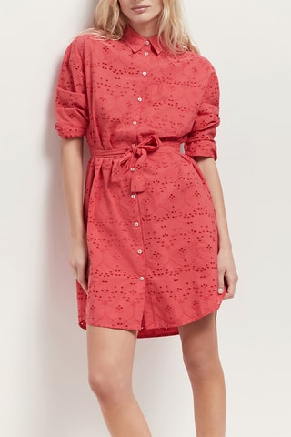 Abito a camicia in sangallo - Rosso - One Step