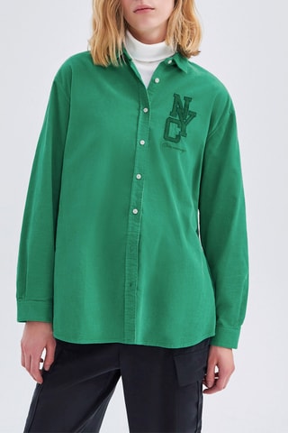 Camicia loose in velluto - Verde scuro - IKKS