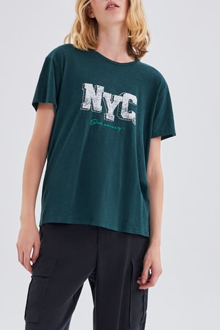 T-shirt loose in cotone bio - Verde scuro - IKKS