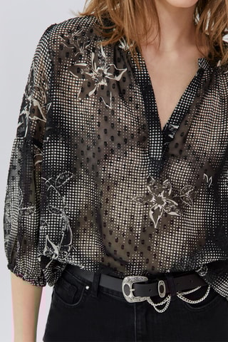 Blusa plumetis - Panna e nero - IKKS