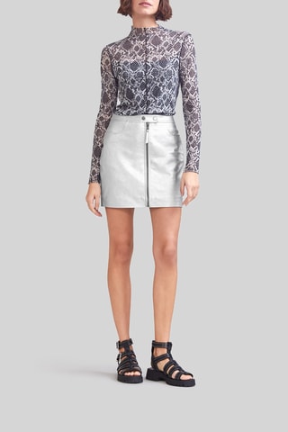 Gonna taglio dritto in pelle di montone - Argentato - IKKS