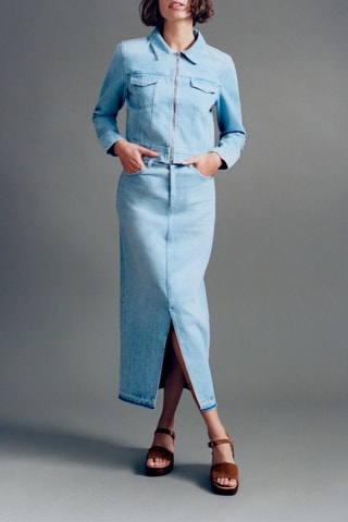 Gonna midi in jeans in cotone bio a vita alta - Blu chiaro - IKKS