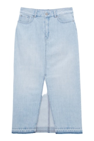 Gonna midi in jeans in cotone bio a vita alta - Blu chiaro - IKKS