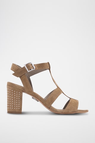 Sandali con tacco in pelle scamosciata di vitello  - Cammello - IKKS