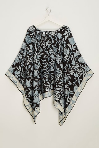 Poncho en laine et soie Marta - Bleu clair et noir