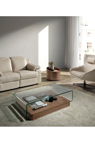 Tavolino ovale 1 cassetto - Effetto noce - Struttura in legno placcato noce - 53 x 53 x 44 cm