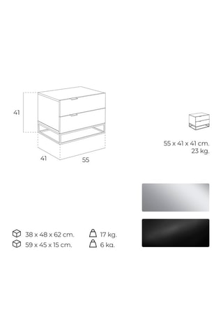 Comodino 2 cassetti - Grigio chiaro e nero - 55 x 41 x 41 cm