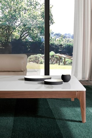 Tavolino - Bianco e neutro - Piano in vetro - 100 x 100 x 30 cm