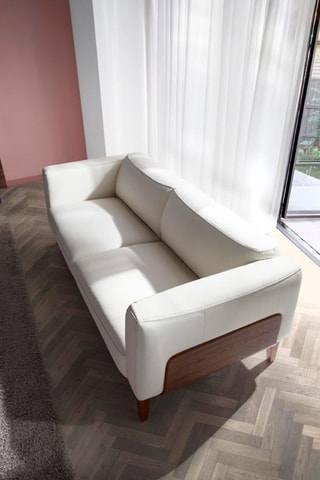 Divano - Bianco e marrone - 3 posti - In pelle di vacchetta