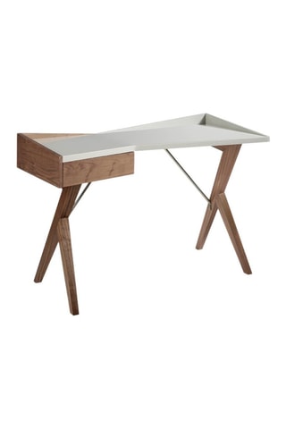 Scrivania 1 cassetto - Effetto noce e bianco