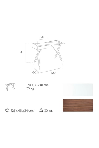 Scrivania 1 cassetto - Effetto noce e bianco