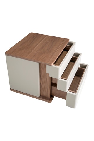 Comodino 3 cassetti - Bianco ed effetto noce - 46 x 46 x 45 cm