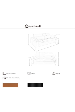 Divano in pino - Marrone chiaro - 3 posti - Pelle