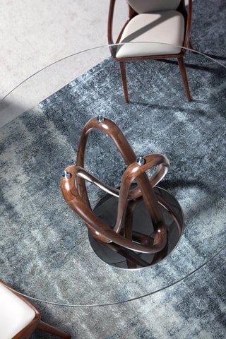 Tavolo da pranzo in vetro e legno massiccio - 130 x 130 x 78 cm