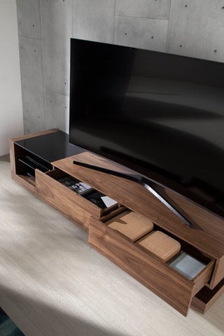 Mobile TV 3 cassetti - Neutro e nero - Struttura in noce - 180 x 45 x 38 cm