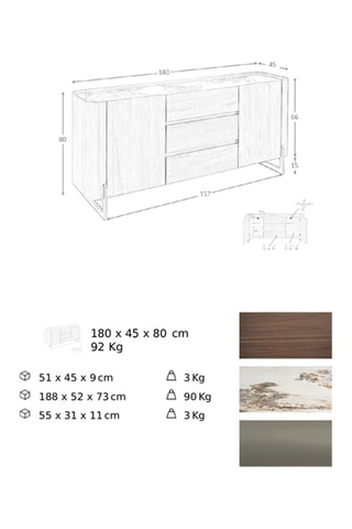 Credenza 2 ante in legno placcato noce - 180 x 80 x 45 cm